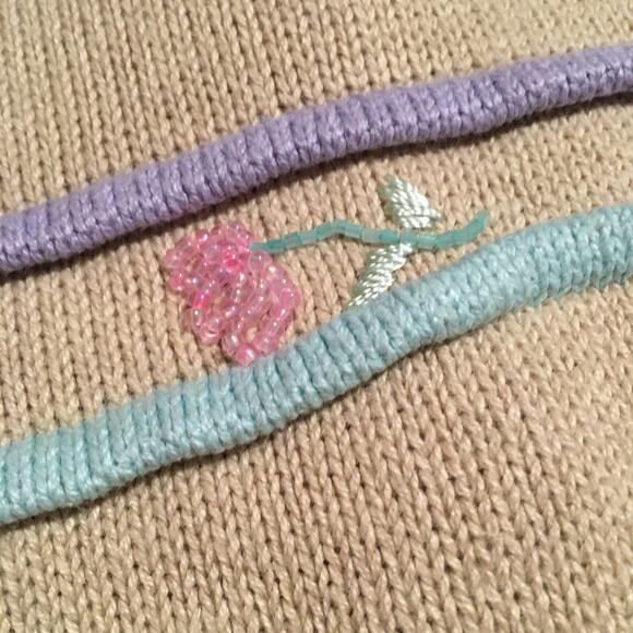 Storybook Knits M Floral beaded cardigan Embroidered cream fancy buttons - Picture 8 of 16